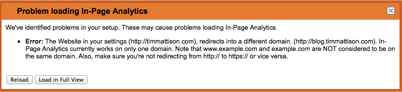 Problem loading In-Page Analytics